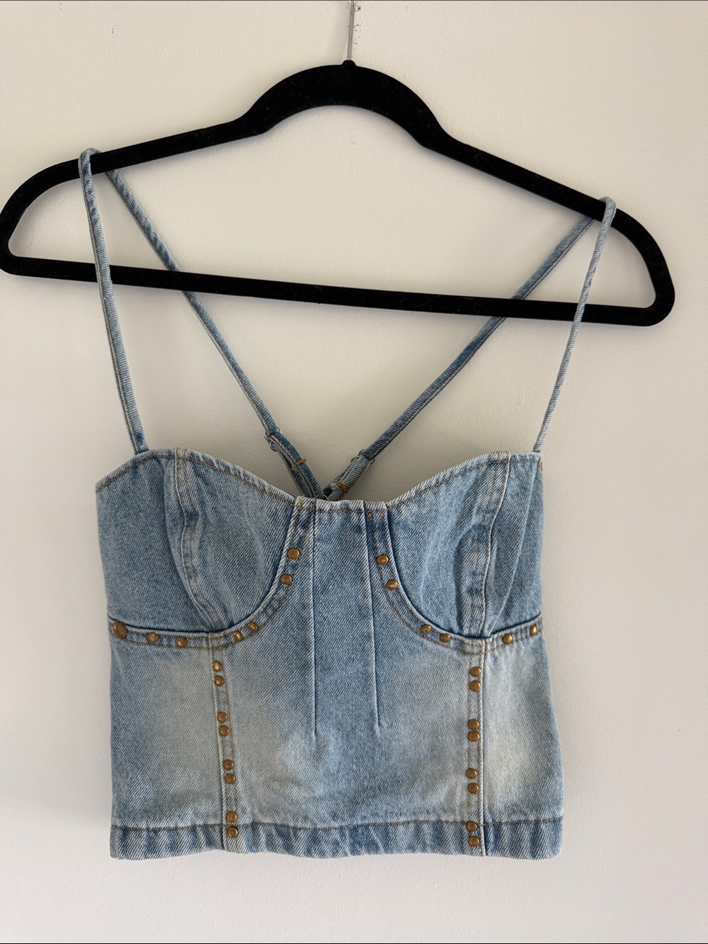 Forever 21 Denim Cropped Corset Top Size Medium